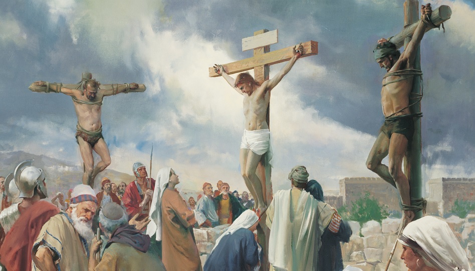 Ein Gemälde des gekreuzigten Christus.