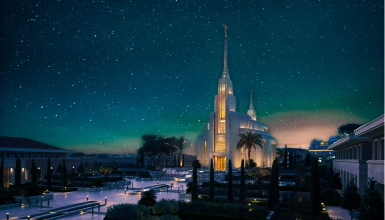 Zu sehen ist eine Aufnahme des Tempels der Kirche Jesu Christi der Heiligen der Letzten Tage in Rom zur Abendzeit. Dieser Artikel befasst sich mit der Vorbereitung auf den Tempel.
