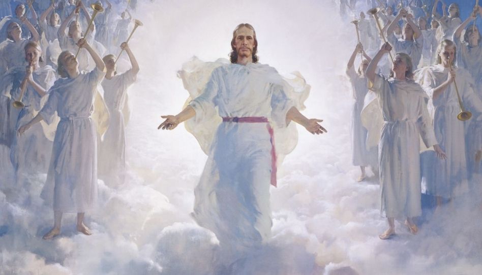 Ein Bild von Christus und Engeln bei seinem zweiten Kommen.