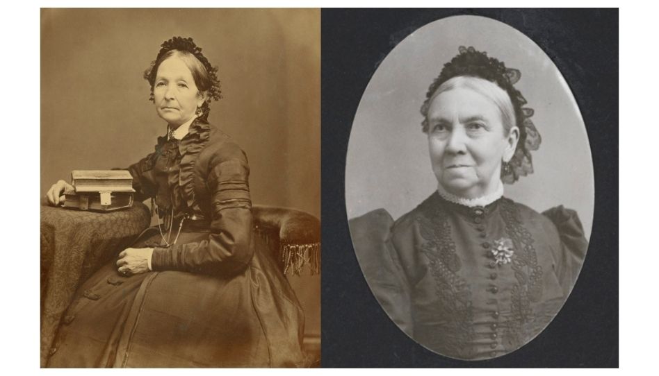 Zu sehen sind Eliza R. Snow, die zweite Präsidentin der Frauenhilfsvereinigung und Bathsheba W. Smith, die vierte Präsidentin der Frauenhilfsvereinigung.