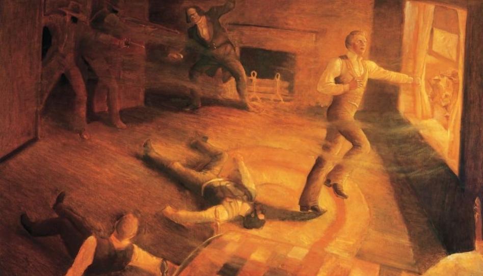 Zu sehen ist der Moment, in dem Joseph Smith und sein Bruder Hyrum zu Märtyrern werden - festgehalten vom Künstler Gary E. Smith.