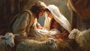 Die Geburt Jesu ist in einem AI-generierten Bild festgehalten.