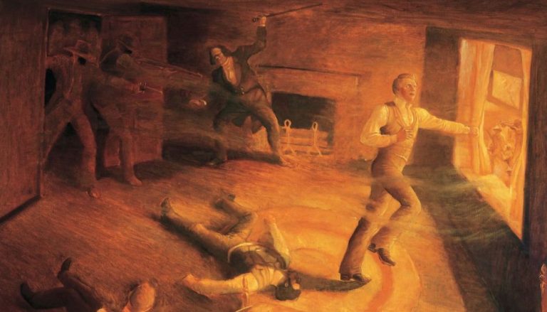 Eine Darstellung vom Moment der Ermordung Joseph Smith' und dessen Bruder Hyrum.
